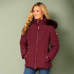 Womens Michael Kors Puffer Coat w/Chest Zipper & Faux Fur Hood