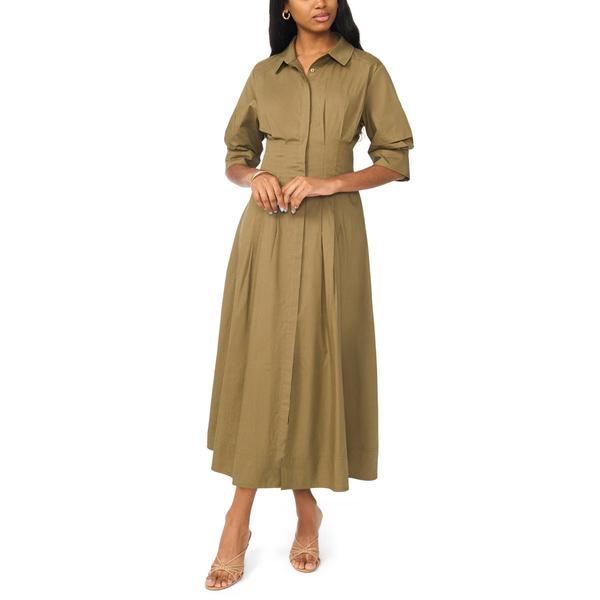 Womens Cece 3/4 Sleeve Solid Fit N Flare Midi Shirtdress