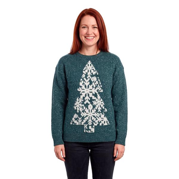 Womens Tint & Shadow Long Sleeve Marled Snowflake Tree Sweater