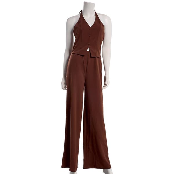 Juniors Madden Girl Knit Halter Button Front Vest Jumpsuit