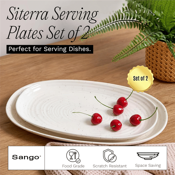 Sango Siterra 2pc. Speckled Stoneware Large Serving Platters Set