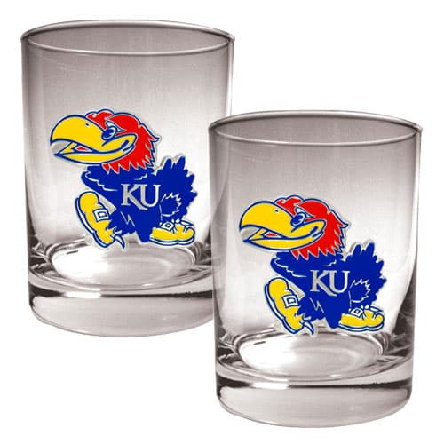 NCAA Kansas Jayhawks 2pc. Rocks Glass Set