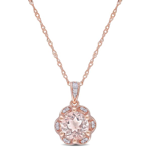 Gemstone Classics&#40;tm&#41; 14kt. Rose Gold Diamond Flower Necklace - image 