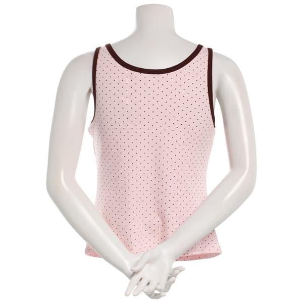 Juniors Pink Rose Polka Dot Henley Long Tank Top - Dots