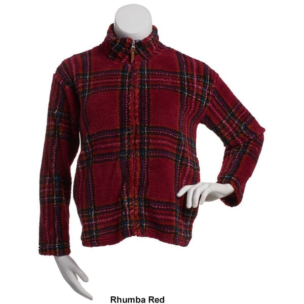Petites Mountain Ridge Long Sleeve Sherpa Zip Plaid Jacket