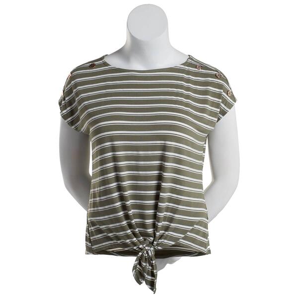 Womens French Laundry Stripe Tie Front Tee w/Shoulder Buttons - image 