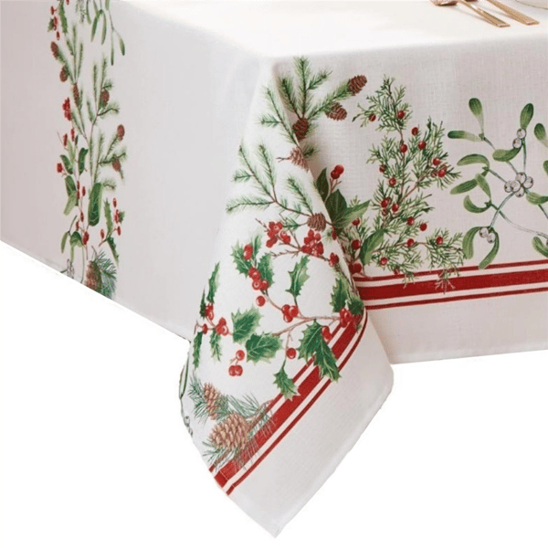 Threadmade Winter Holiday Berry Fabric Tablecloth - image 
