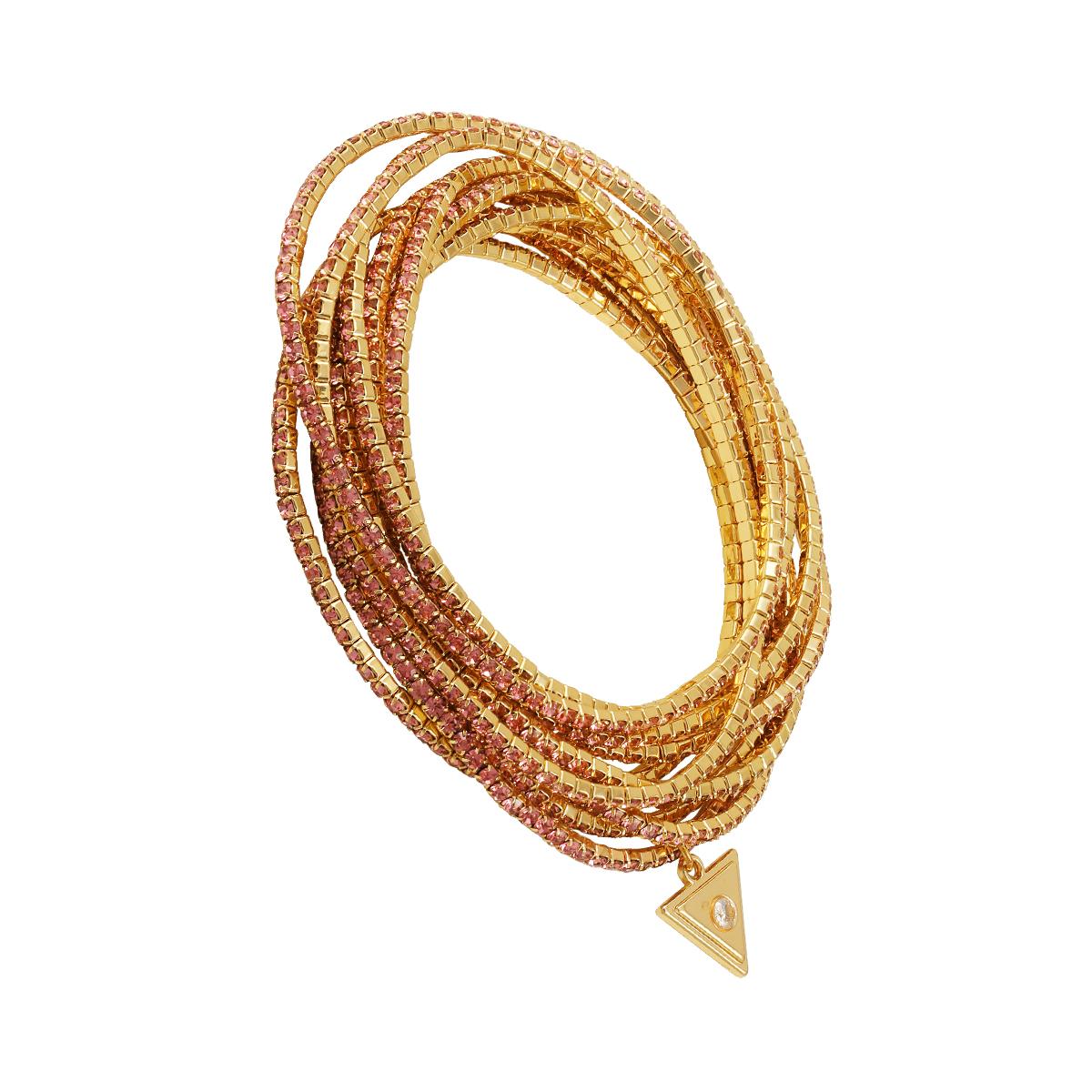 Guess Set of 10 Light Gold-Tone/Rose Stretch Rhinestone...