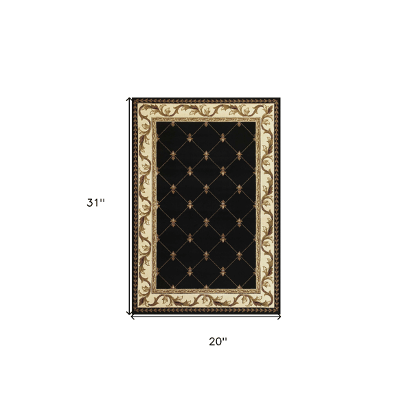 HomeRoots Brown Black & Ivory Floral Vines Accent Rug