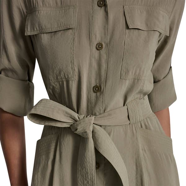 Womens DKNY Long Roll Tab Sleeve Tie Belt Cargo Shirtdress