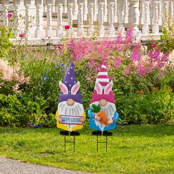 Northlight Seasonal Gnomes Easter Garden Stakes - Set of 2