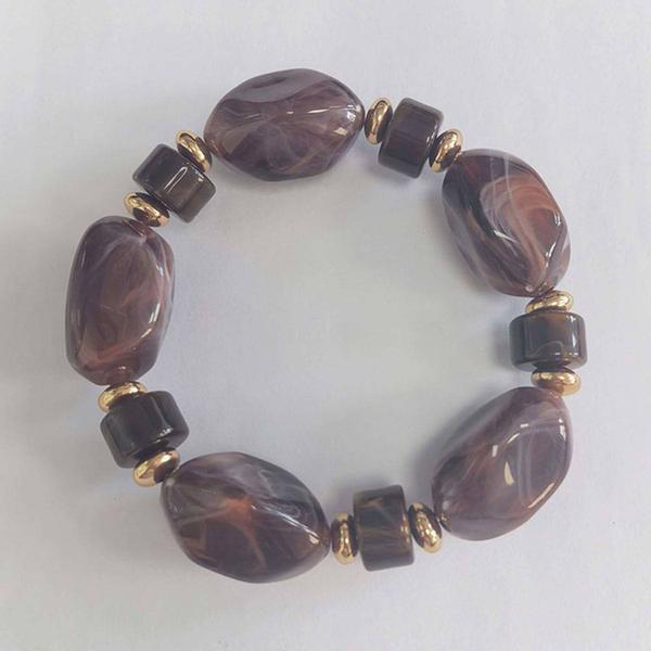 Ashley Cooper(tm) Shiny Gold-Tone Brown Marbleized Beaded Bracelet - image 
