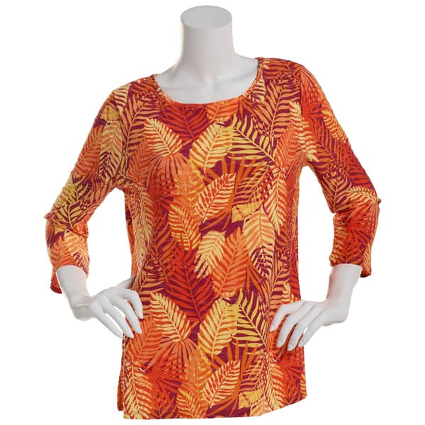 Plus Size Emily Daniels 3/4 Sleeve Palms Jacquard Tee- Warm/Multi