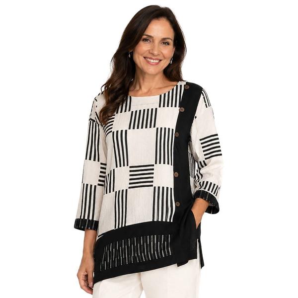 Womens Ali Miles 3/4 Sleeve Checkered Print With Side Button Det - image 