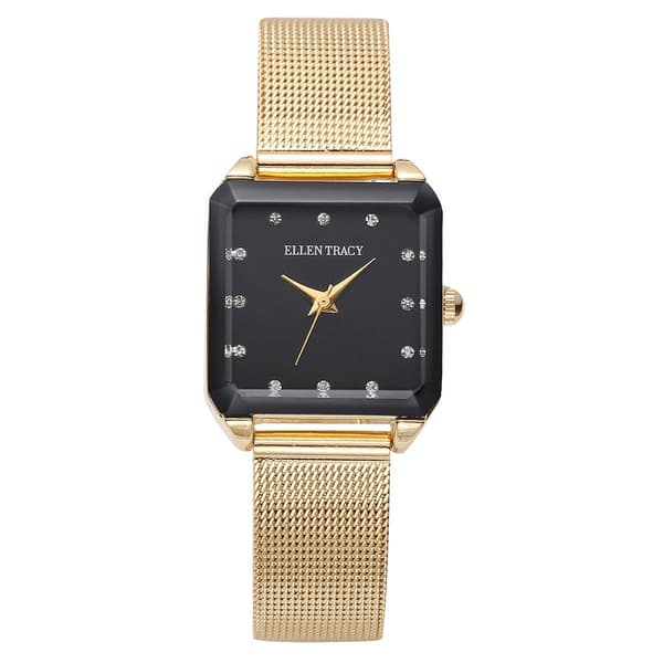 Womens Ellen Tracy Gold-Tone Faceted Square Case Watch - ET5418GD - image 