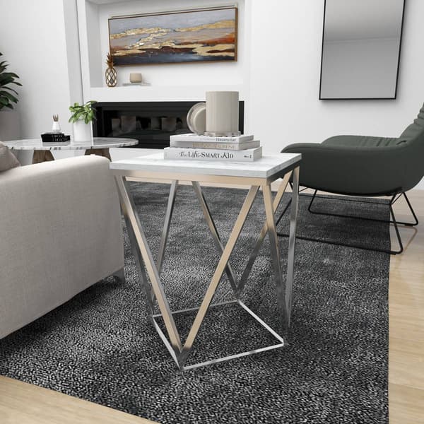 9th & Pike® Silver Marble and Stainless Steel Modern Accent Table