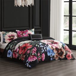 Bebejan Black Night Poppies 5pc. Reversible Comforter Set
