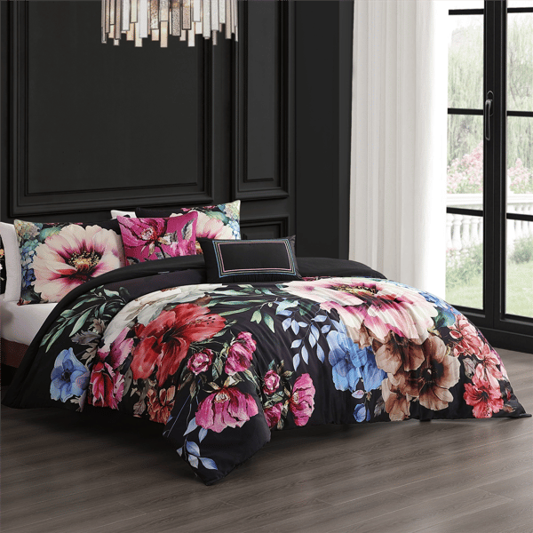 Bebejan Black Night Poppies 5pc. Reversible Comforter Set