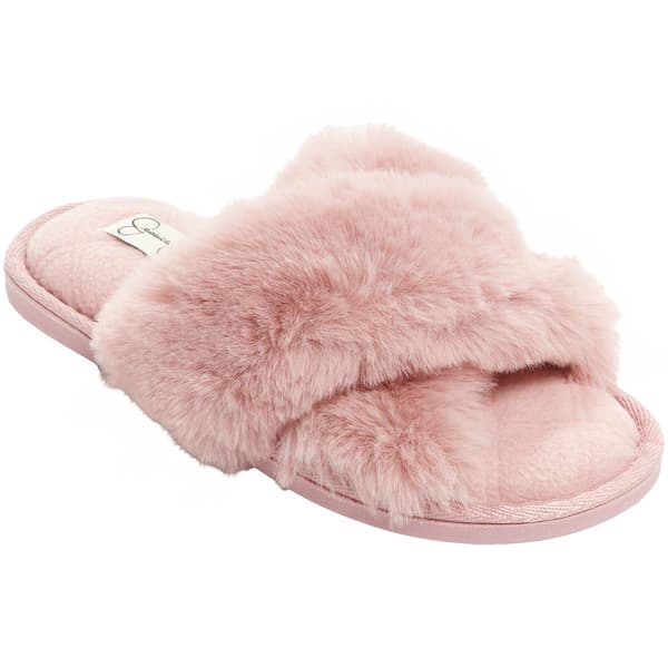 Womens Jessica Simpson Plush Cross Slide Slippers - image 