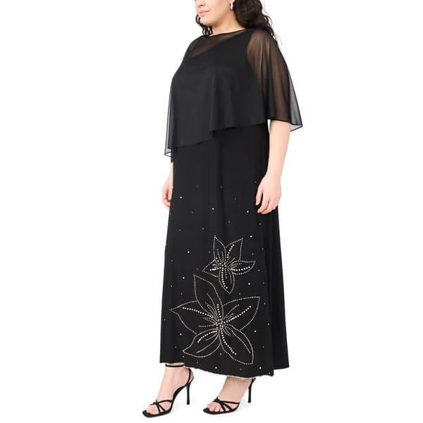 Plus Size MSK Sequin Gown with Asymmetric Cape Overlay