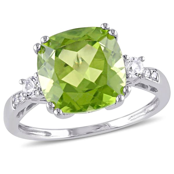 White Gold White Sapphire & Peridot Cocktail Ring w/ Diamonds - image 