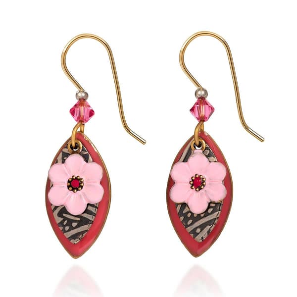 Silver Forest Gold-Tone & Pink Flower Earrings - image 