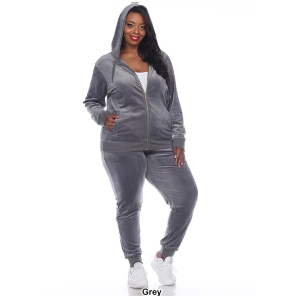 Plus Size White Mark Two Piece Velour Tracksuit Set