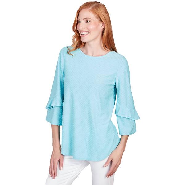 Petite Ruby Rd. By The Sea 3/4 Flutter Sleeve Swiss Dot Blouse