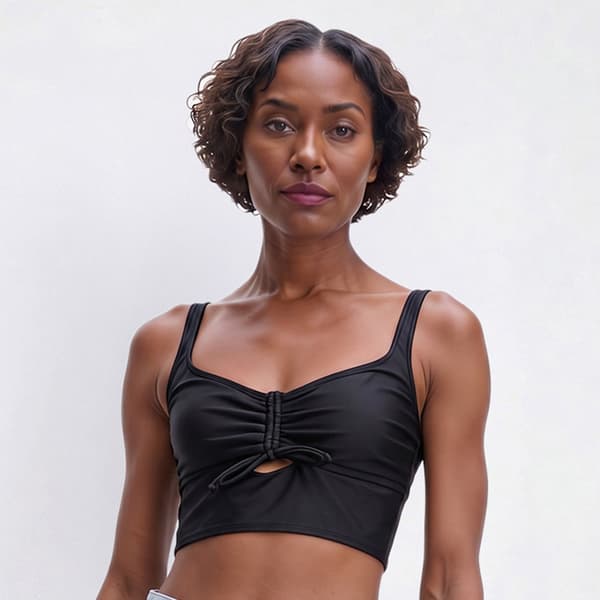 Womens Cupshe Solid Cinched Front Cropped Tankini Swim Top