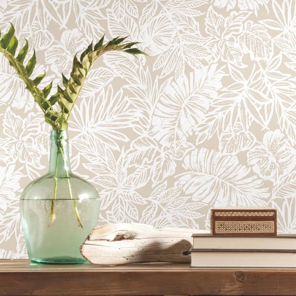 RoomMates(R) Beige Batik Tropical Leaf Peel & Stick Wallpaper - image 