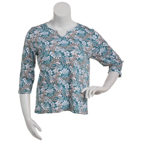 Plus Size Hasting & Smith 3/4 Sleeve Split Neck Floral Tee - image 