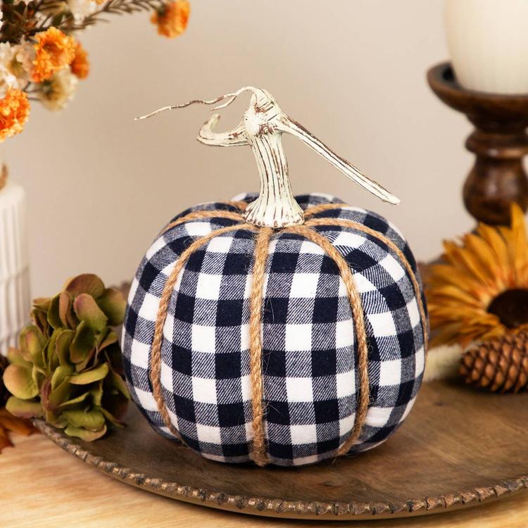 Northlight Plaid Fall Harvest Pumpkin with Weathered Stem