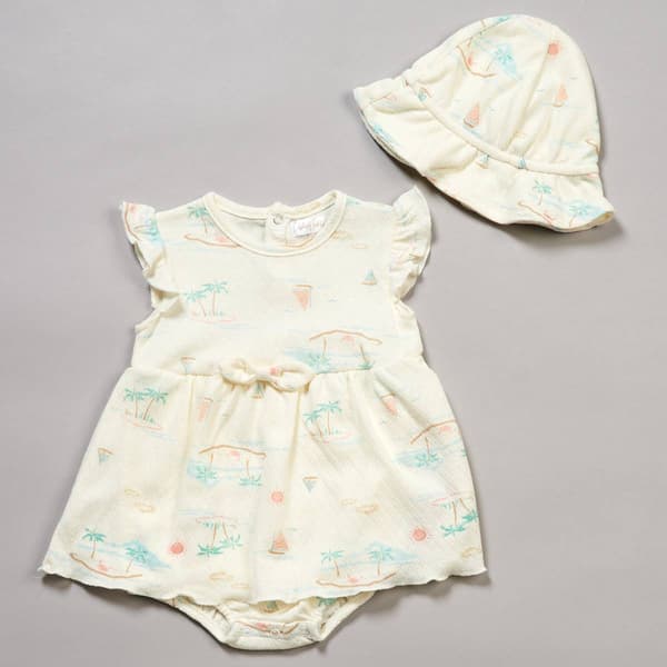 Baby Girl (NB-9M) Adley & Hudson Island Bodysuit Sundress w/Hat - image 