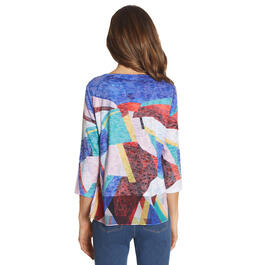 Womens Ali Miles 3/4 Sleeved Colorful Abstract Blouse