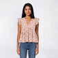 Juniors Self Esteem Flutter Sleeve V-Neck Lace Trim Top - image 1