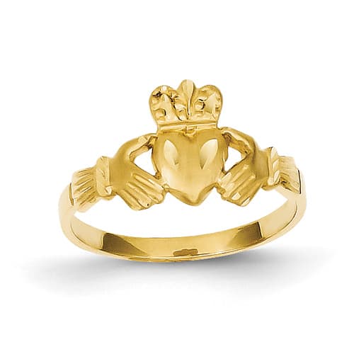 Gold Classics&#40;tm&#41; 14kt. Satin & Diamond Cut Claddagh Ring - image 