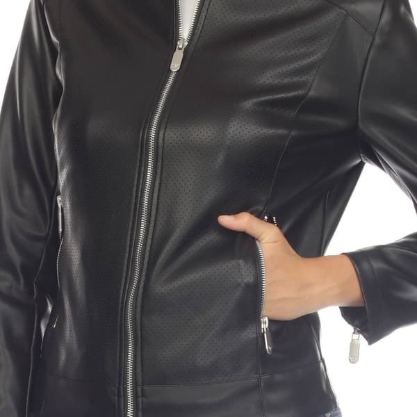 Womens White Mark Classic Biker Faux Leather Jacket