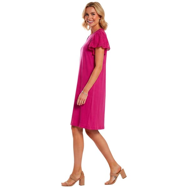 Womens Absolutely Famous Scallop Sleeve Crew Neck Shift Dress