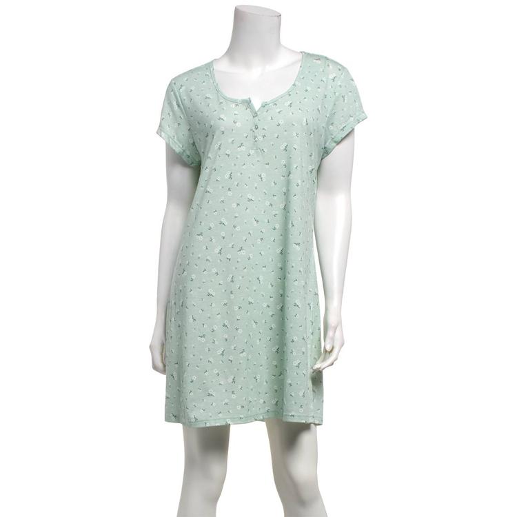 Womens Laura Ashley® Short Sleeve Floral Henley Nightshirt