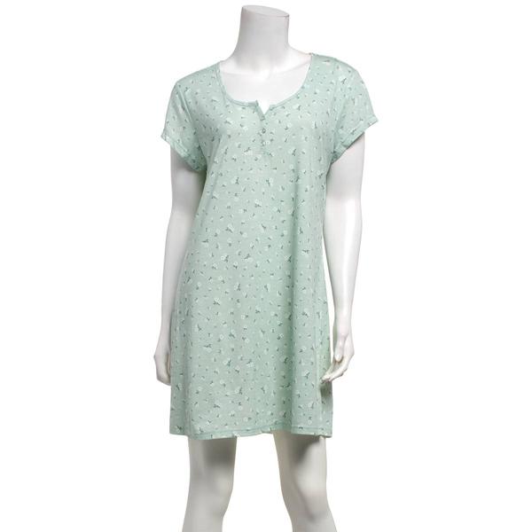 Womens Laura Ashley® Short Sleeve Floral Henley Nightshirt - image 