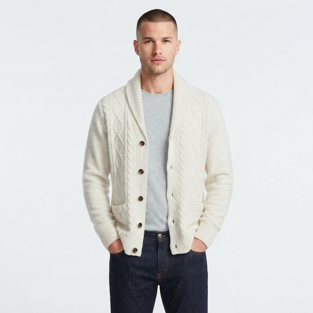 Mens Chaps Solid Cable Front Cardigan