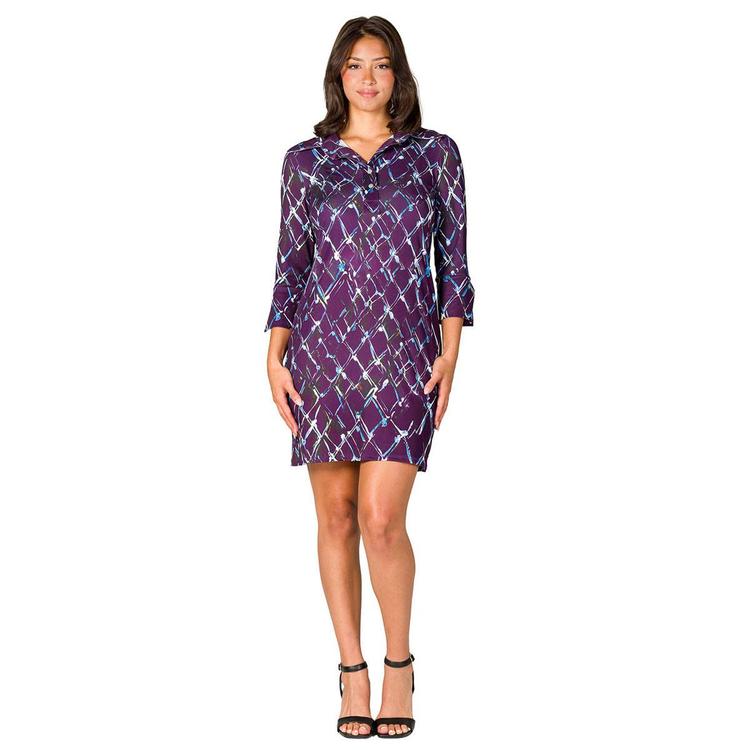Womens 24/7 Comfort Apparel Purple Geometric Collar Mini Dress