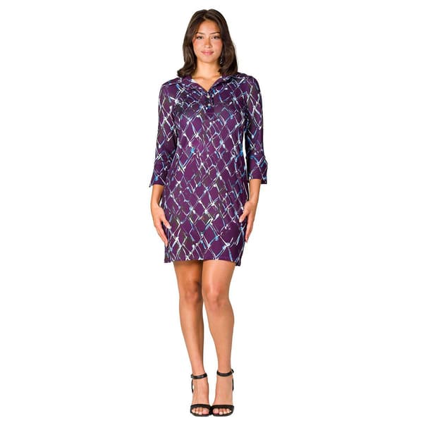 Womens 24/7 Comfort Apparel Purple Geometric Collar Mini Dress