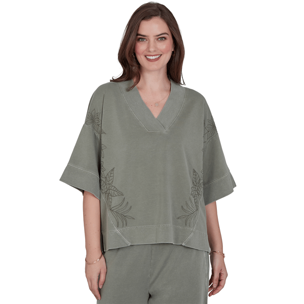 Womens Ruby Rd. Sedona Escape Tropical Embroidery Sweatshirt
