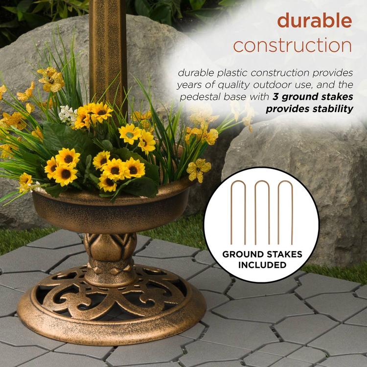 Alpine Solar LED Pesdestal Birdbath w/ Planter