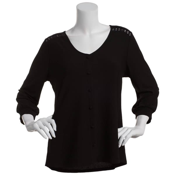 Womens 89th & Madison 3/4 Sleeve V-Neck Shoulder Trim Blouse - image 