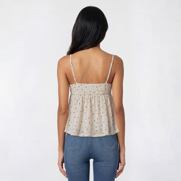 Juniors Pink Rose Dot Print Mesh Babydoll Camisole
