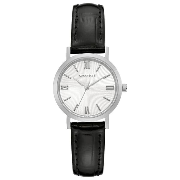 Womens Caravelle White Dial Black Leather Strap Watch - 43L216 - image 