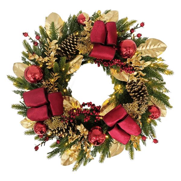 Puleo International Pre-Lit Red & Gold Adorned Christmas Wreath - image 