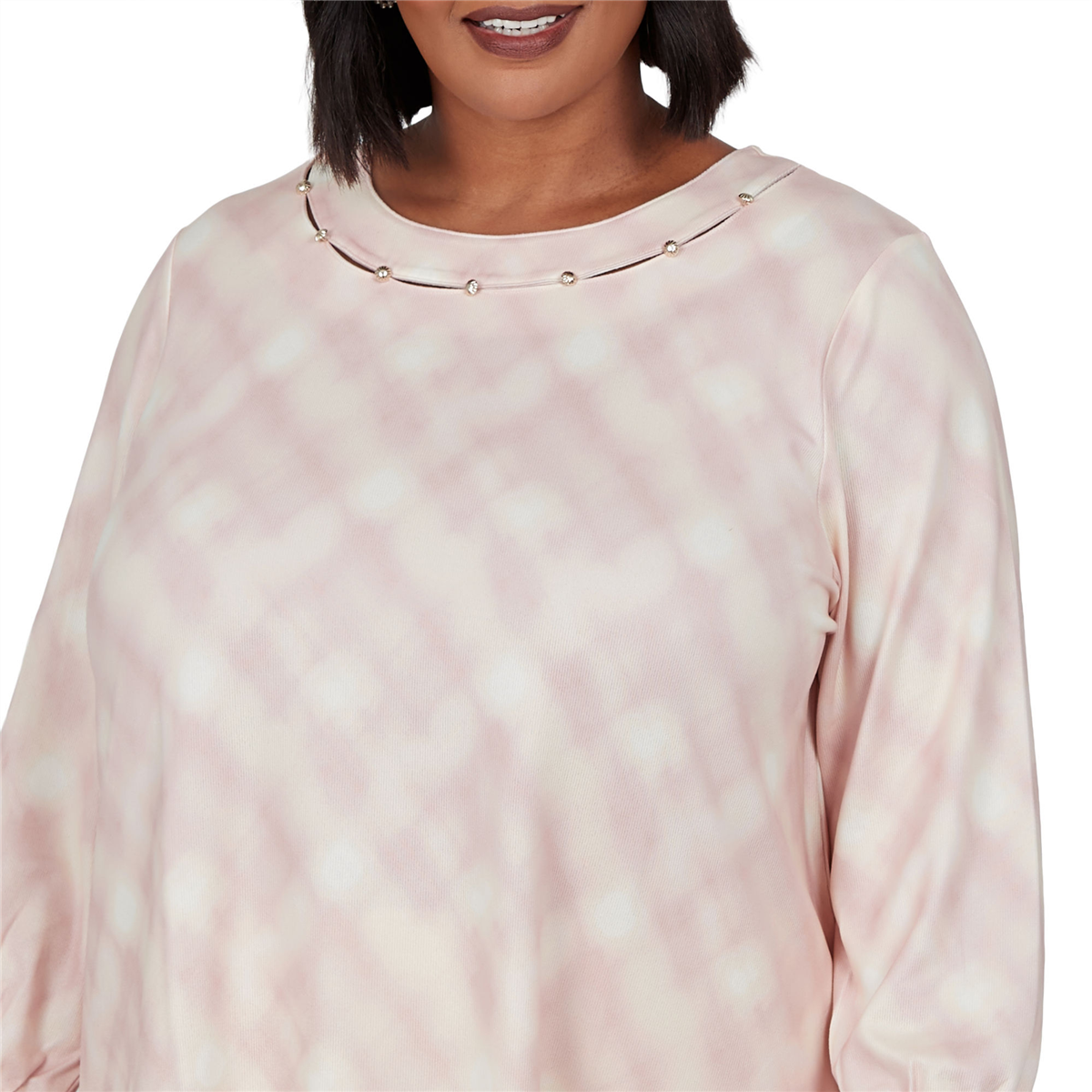 Plus Size Emaline Soiree Embellished Neck Abstract Plaid Sweater